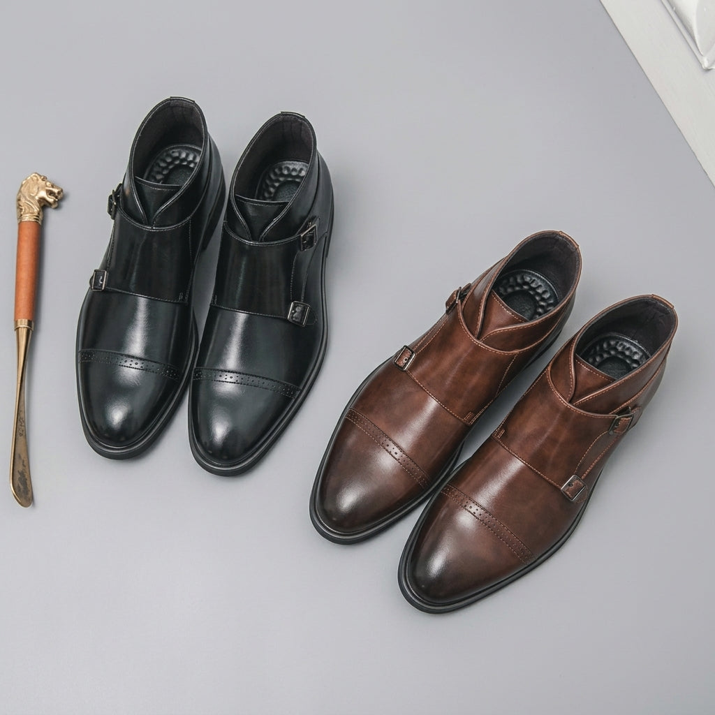 Herresko i læder med monk-strap