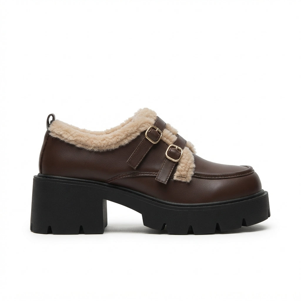 Kvindelige platform monk-sandaler med rem