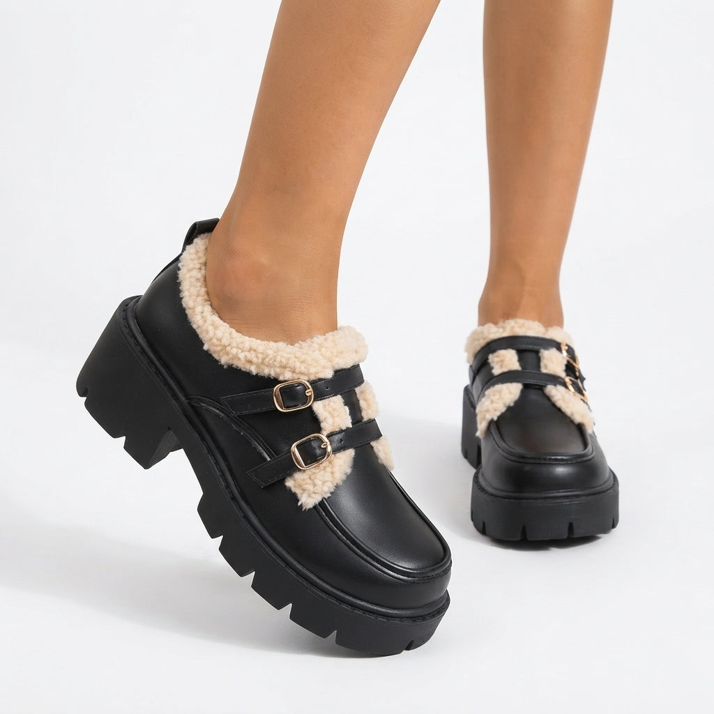Kvindelige platform monk-sandaler med rem