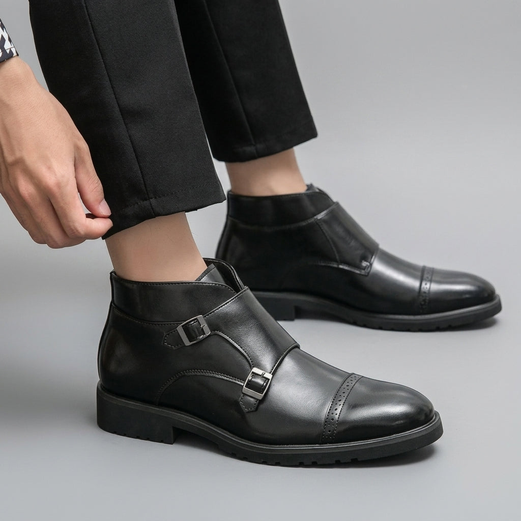 Herresko i læder med monk-strap