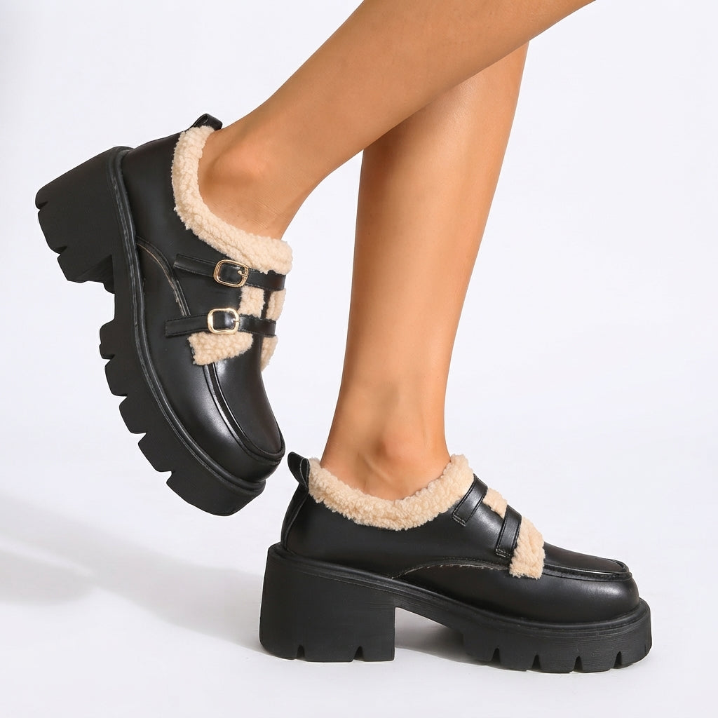 Kvindelige platform monk-sandaler med rem