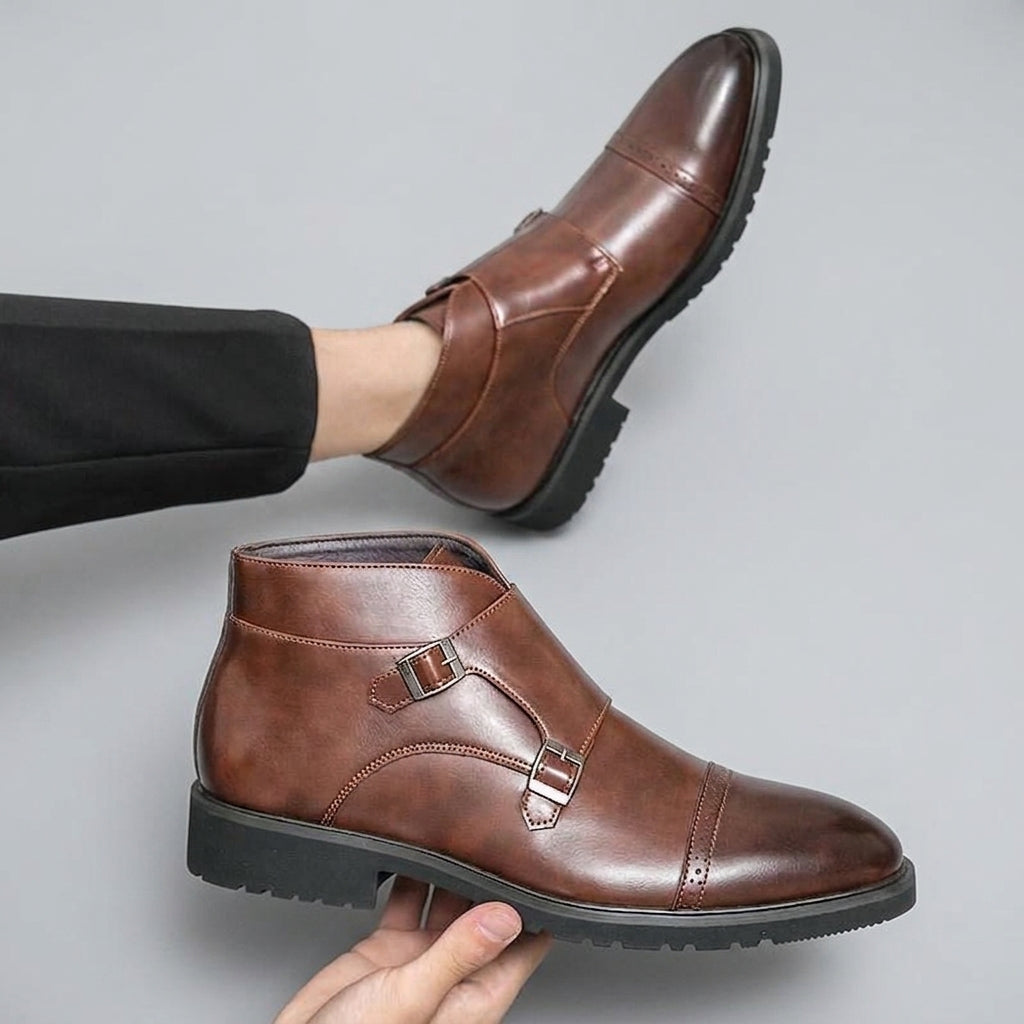 Herresko i læder med monk-strap